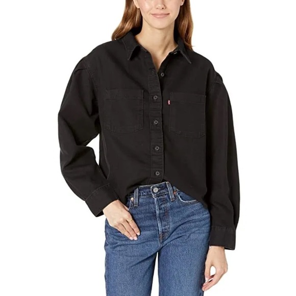 Levi's Tops Levis Kinsley Cotton Denim Utility Shirt In Black